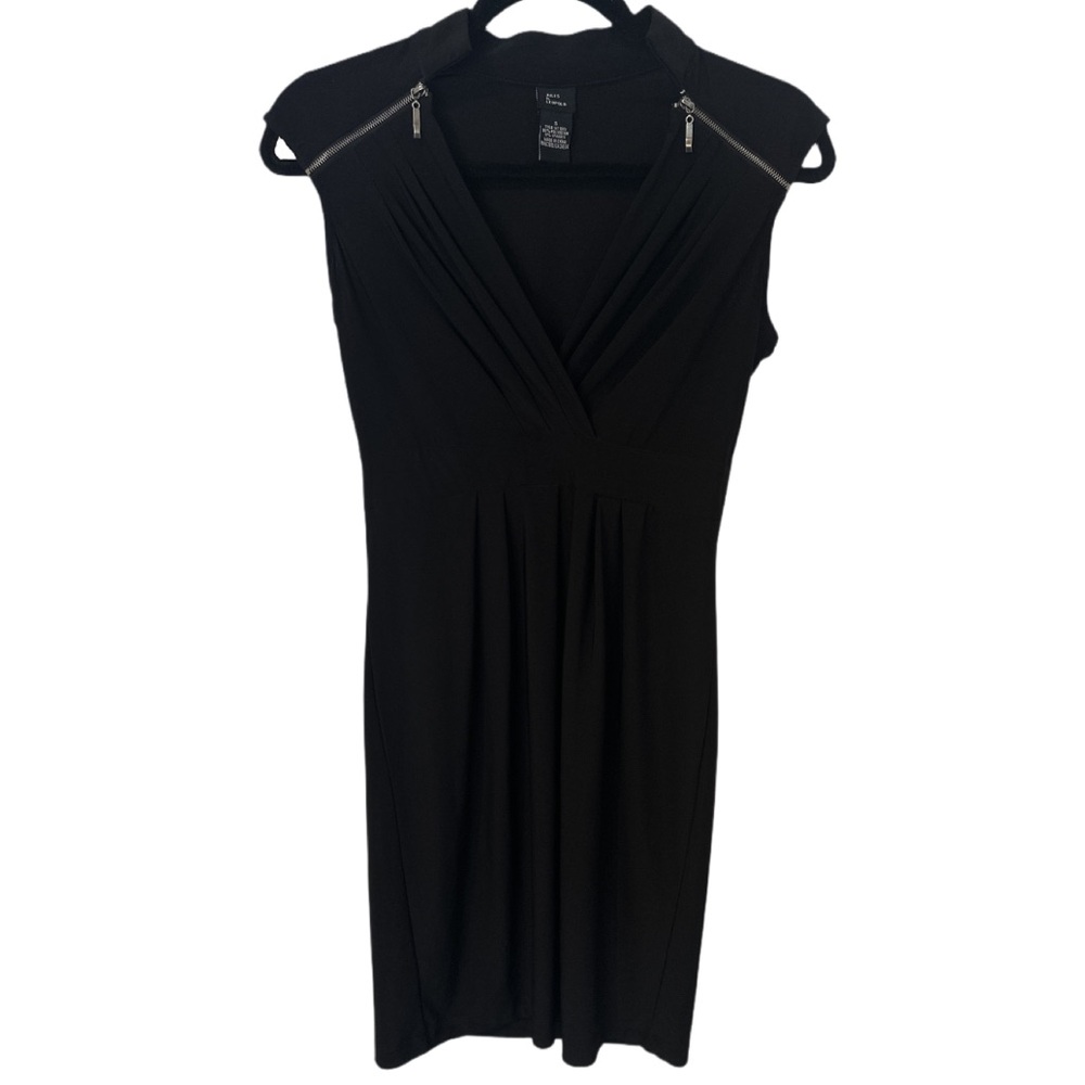 JULES & LEOPOLD women's black v-neck midi dress with zipper accents, S.